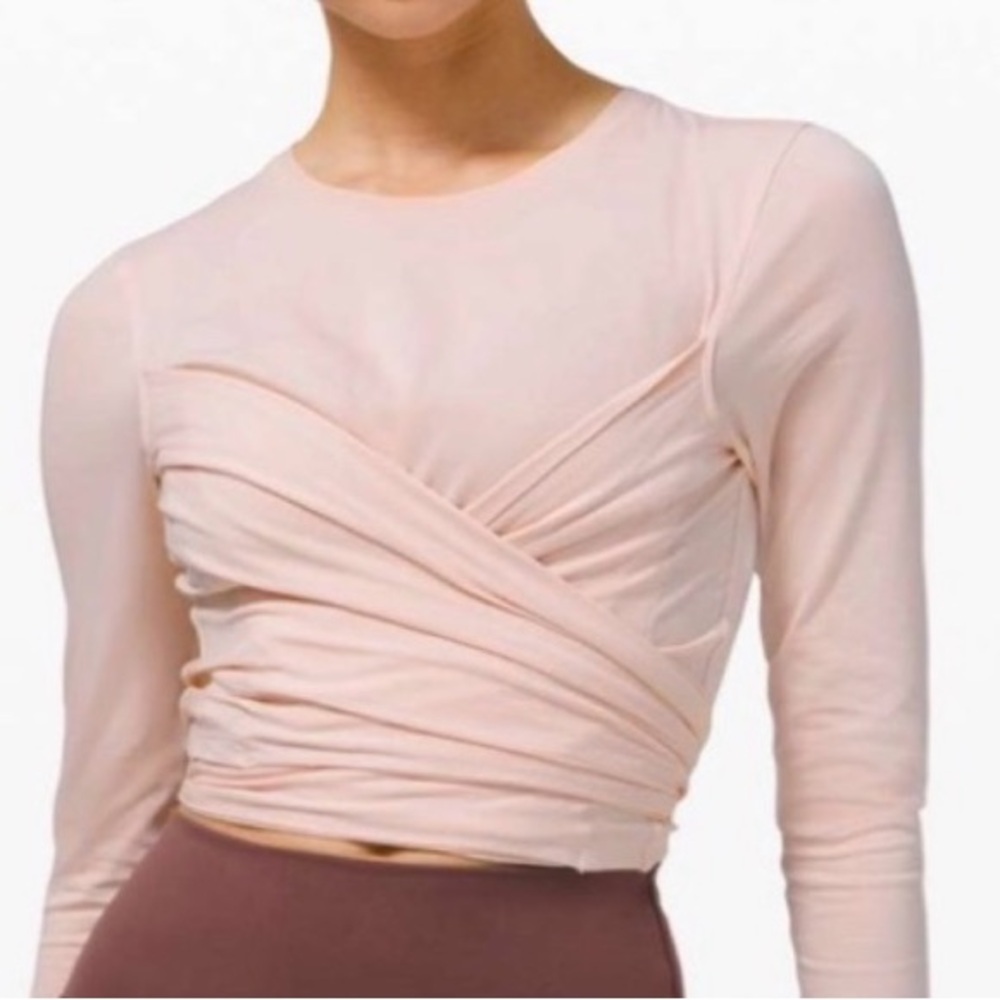 lululemon baby pink wrap long sleeve top